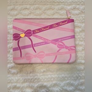 Too Faced Pink Bow Cosmetic Bag Makeup Pouch Clutch Large Barbiecore